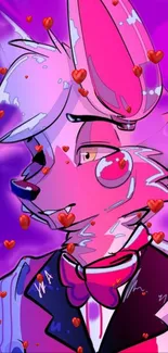 Vibrant pink anthro character wallpaper with hearts and dynamic style.