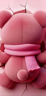 Cute pink teddy bear plush texture wallpaper.