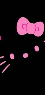 Black wallpaper with cute pink bow and simple cat design.