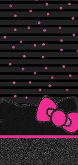 Cute mobile wallpaper with a pink bow and polka dot design on dark background.