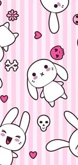 Cute pink bunny wallpaper with cartoon design.