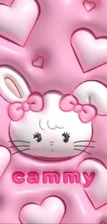 Cute pink bunny with hearts phone wallpaper.