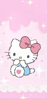 Cute pink cartoon wallpaper with character and bow.