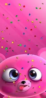 Pink cartoon bear wallpaper with playful design.