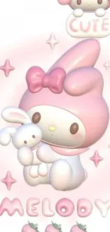 Cute pink cartoon wallpaper featuring Melody with a bunny.