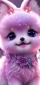 Cute cartoon pink puppy with bows, perfect mobile wallpaper.