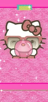 Cute pink character with lace background wallpaper.