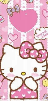 Cute pink cartoon wallpaper with hearts.