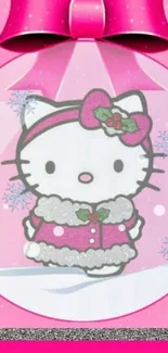 Pink cartoon character wallpaper with snowy winter theme.