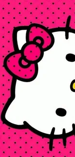 Cute cartoon character on pink background with polka dots.