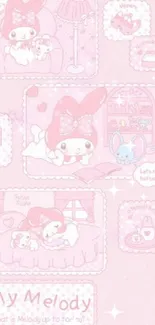 Adorable pink cartoon wallpaper with cute characters for mobile.