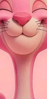 Pink cartoon cat with a joyful smile.