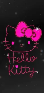 Cute pink cat with bow on black background wallpaper.