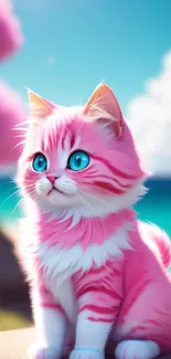 Cute pink cat with vibrant background wallpaper.