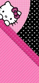 Cute pink background with a cartoon character peeking and bow detail.