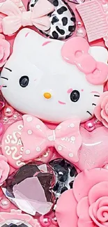 Cute pink-themed character mobile wallpaper featuring decorative elements.