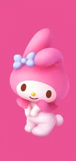 Adorable pink cartoon character on vibrant background.