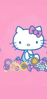 Cute pink cartoon character with flowers on a mobile wallpaper.