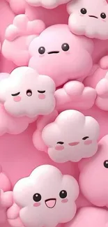 Adorable pink cloud characters with cute expressions.