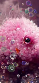 Adorable pink fish surrounded by bubbles, perfect for mobile wallpaper.