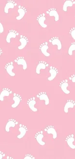 Pink wallpaper with cute white footprints.