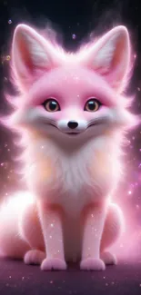 Cute pink fantasy fox with glowing sparkles.