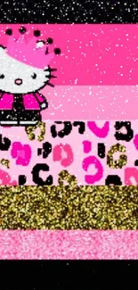 Cute pink glitter kitty wallpaper with playful leopard print.