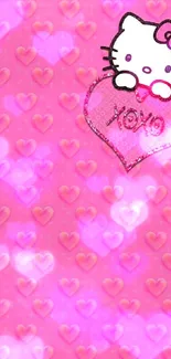 Hello Kitty pink heart wallpaper with XOXO text.