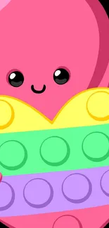 Cute pink heart with rainbow colors wallpaper on mobile screen.