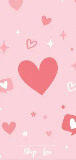 Cute pink wallpaper with hearts and stars.