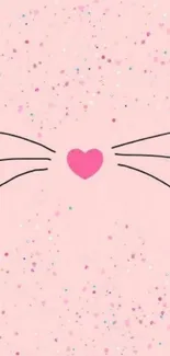 Pink wallpaper with cute heart nose and whiskers design.