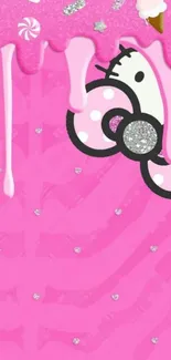 Cute pink wallpaper with ice cream drip design and kawaii elements.