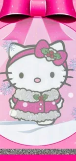 Cute pink kitty in festive ornament design wallpaper.