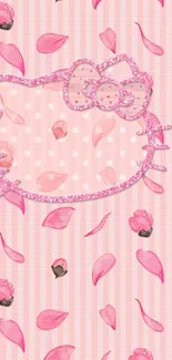 Adorable pink themed kitty wallpaper with floral accents for mobile phones.