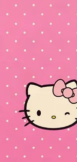 Hello Kitty with pink polka dot background wallpaper.