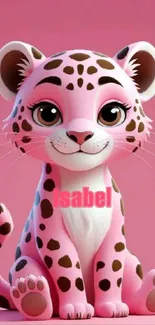 Adorable pink leopard cartoon wallpaper for mobile.