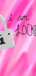 Whimsical lock illustration on pink background for mobile wallpaper.