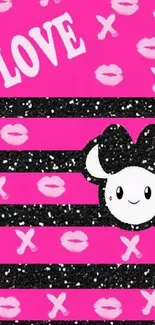 Cute pink wallpaper with love elements and cartoon graphics.