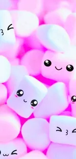 Adorable pink marshmallow faces wallpaper for mobile devices.