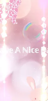 Cute pink wallpaper with animals and 'Have a Nice Day' text.