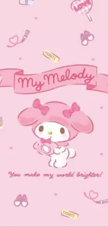 Cute My Melody pink wallpaper with adorable designs.