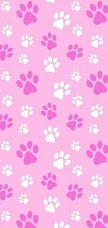 Cute pink and white paw print wallpaper for mobile.