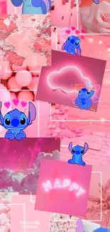 Pink Stitch wallpaper with playful collage and adorable characters.