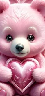 Cute pink teddy bear holding a heart.