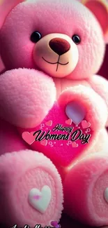 Charming pink teddy bear celebrating Women's Day.