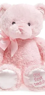 Fluffy pink teddy bear with a bow, perfect for a sweet mobile wallpaper.