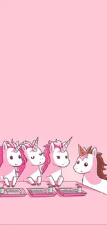 Cute pink unicorns on pastel background.