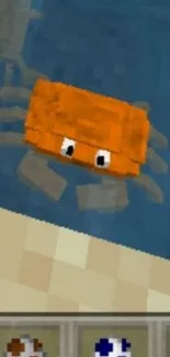 Pixel art orange crab in ocean wallpaper.