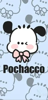 Cute Pochacco with pastel blue background.