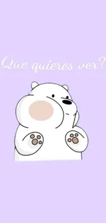 Cute cartoon polar bear on lavender background.